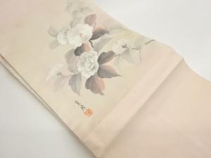 作家物　手描き花葉模様刺繍名古屋帯